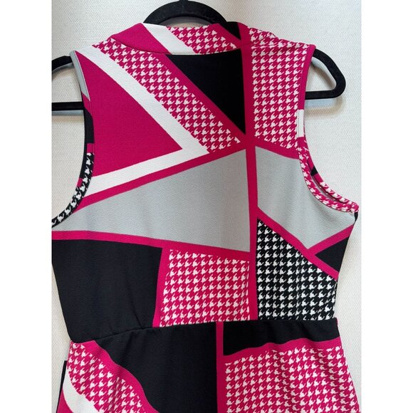 Emery Rose Womens Sheath Dress Size L Pink Black Houndstooth Abstract Sleeveless - Picture 11 of 13